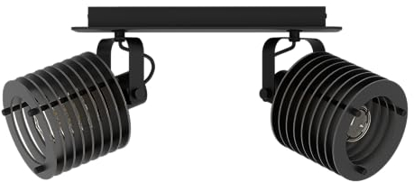 EGLO Deckenstrahler Segovia, 2-flammige Deckenlampe mit schwenkbaren Spots, Deckenleuchte Industrial Design aus Metall und Holz in Schwarz, Deckenspot mit E27 Fassung