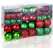 Christmas Baubles Red Green,100 Pcs Combo of 3 Sizes Shiny Decorations with Ornaments Lanyard Ball Christmas Tree Decorations Set for Traditional Xmas