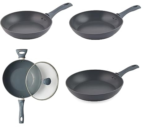 Salter COMBO-8852 Marino 4-Piece Cookware Set – Includes 24 cm, 28 cm and 30 cm Frying Pans and 28 cm Wok Pan, Non-Stick, Induction Compatible, Forged Aluminium Cookware, Egg/Omelette/Pancake Pan