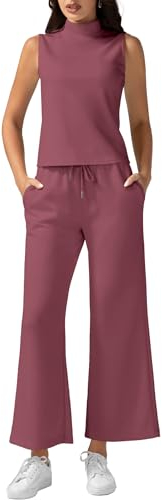 Casly Lamiit 2-teiliges Sommer-Outfit für Damen, Stehkragen, Tank-Top, kurze Hose mit weitem Bein, Lounge-Sets, modischer Trainingsanzug, Fuchsia, L