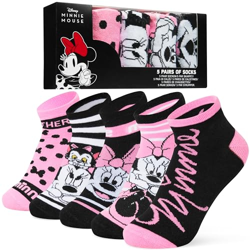 Disney Socken Damen, Ankle Socks im 5er-Pack, Weich & Atmungsaktiv - Geschenke für Frauen (Rosa/Schwarz Minnie)