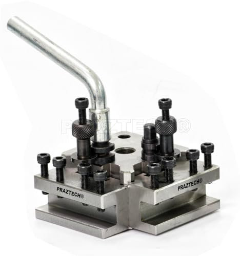 PRAZTECH® Quick Change T37 Toolpost | Premium Quality | Suits Lathe 90-115 mm Center Height | Compatible with Myford, ML7, Super 7 lathes (7/16 Bore Block + 2 Standard Holders)