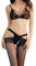 Satohom Mujer Conjunto de Lencería Sexy 3 Piezas Transparentes Brillante Altas Medias Entrepierna Abierta Pantimedias Muslo Panti con Encaje Push up Sujetador y Panty Talla Único Negro