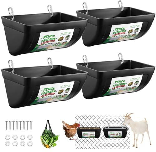 Chewoof 4 Stück Ziegen-Futterspender zum Aufhängen, Hühner-Futterspender mit Clips, hängende Zaun-Futterspender, 4,5 Quart Futtereimer für Pferde, Enten-Futterspender, Hühner-Wasser-Futterspender,