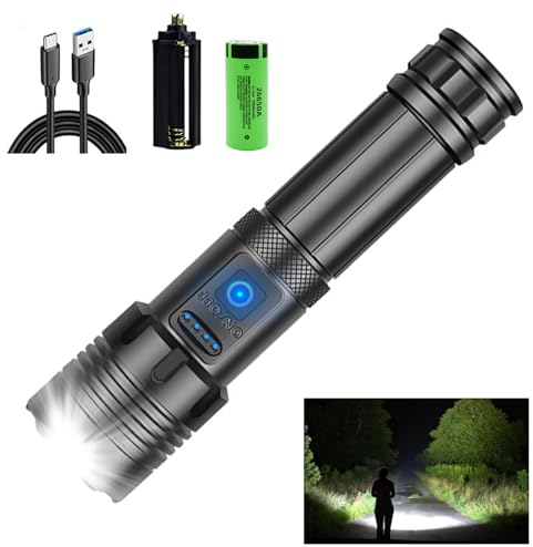 Sunallwell LED Torch Rechargeable, 20000 Lumens Super Bright Torches Powerful Standard Torches, 5000mAh, 7 Modes Handheld Flashlight, Waterproof Tactical Torch for Emergencies, Camping, Hiking