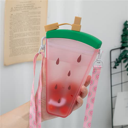 YEJAHY Lindas botellas de agua con pajitas, hervidor de agua a prueba de fugas en forma de palo, 300 ml, correa de hombro ajustable para niños, niñas, mujeres, al aire libre, camping, deportes, viajes