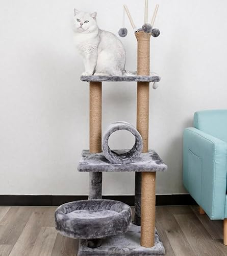 Kratzbaum Stabiler Katzenbaum Katzenkratzbaum Katzenmöbel, Kletterbaum für Katzen Höhe 120 cm, grau