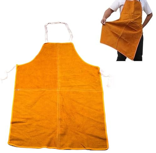Oaygat Cowhide Leather Welding Apron, Heavy Duty Work Apron, Heat Resistant, Flame Retardant, 60 * 90cm, Black/Yellow, Unisex-Adults, Professionals, Workshop Enthusiasts, Craftspeople