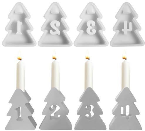 Silikonformen Gießformen Weihnachten, 4 Stück Silikonform Weihnachten Weihnachtsbaum mit Zahlen Silikonform Kerzenhalter Gießformen Silikon Giessformen Silikon Gießform Weihnachten Gips Zum Gießen
