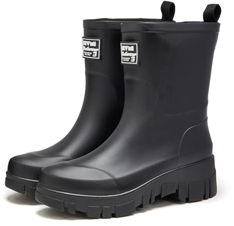 AONEGOLD Stivali Pioggia Donna Media Altezza con Suola Antiscivolo Boots Comode Moda Pioggia per Esterni Giardinaggio Gomma(Nero,37 EU)