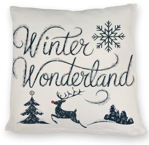 speecheese Winterwunderland mit Rentier - Kissen Winter Wonderland Festliche winterliche Atmosphäre mit Rentiermotiv Schneeflocken und Weihnachtsbaum für gemütliches Heim
