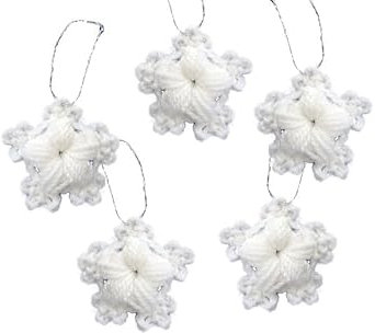 5x Decorazioni natalizie a forma di fiocchi di neve, ciondolo per albero di Natale a forma di fiocco di neve, stelle decorative - Fatto a mano (Bianco)