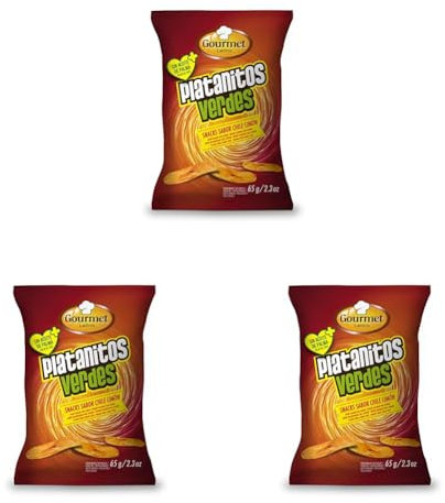 Platanitos Verdes - 65 g - Sabor Picante a Chile Limón - Sin Aceite de Palma - Ideal para Picar Entre Horas - Elaborado con Plátano Macho y Aceite de Girasol - Gourmet Latino (Paquete de 3)