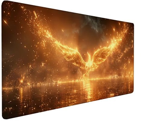 Alfombrilla Ratón FéNix, Alfombrilla Ratón XXL 1000x500x3mm, Gaming Mouse Pad con Base de Goma Antideslizante, Alfombrilla Raton Impermeable para Accesorios Pc Gaming, Regalo Mujer, Dorado 2-5-7