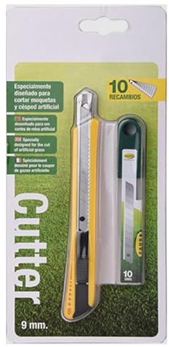 Suinga Cuter Especial para Cortar Césped Artificial | Cutter 9mm de acero inoxidable | Incluye 10 Hojas de recambios