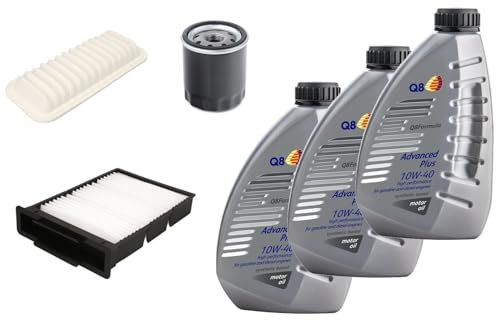 Kit Tagliando per Toyota Aygo Citroen C1 Peugeot 107 108 motori 1.0cc benzina 3 Filtri Aria Olio Abitacolo e 3 Litri Q8 Olio Motore Formula Advanced Plus 10W40 High Performance Sintetico