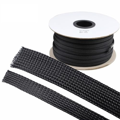 GHHZML Cable Tidy PET Black Cable Sleeve Length1/3/5/50/100M Insulated Braided Sleeving Data Line Protection Wire Cable Flame-Retardant Nylon Tube(100 Meter,90 mm)
