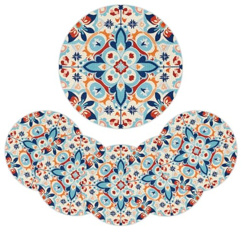 Mexpekil Mexican Ethnic Ceramic Tile Placemats Set of 6 Heat Resistant Round Table Mats Woven Placemats for Dining Table Kitchen, 38 cm