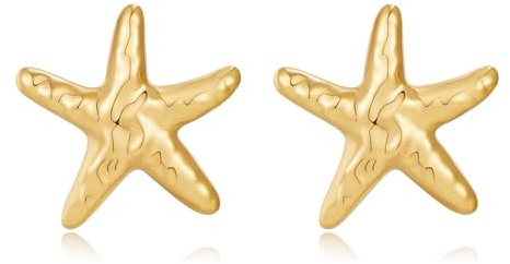 TOVABA Gold Starfish Earrings for Women, Hypoallergenic Earrings Non-Tarnish Textured Sea-Inspired, Summer Coastal Jewellery for Holiday, Casual and Beachwear Outfits