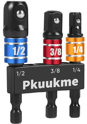 Pkuukme 3PCS Impact Socket Adapter Set - 1/4, 3/8, 1/2 Drill Socket Adapters with Extension Driver Bit & Holder, Socket Drill Adapters Compatible with Power Drill and High Torque Impact Wrench