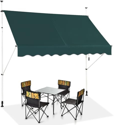 HOMASIS Klemmmarkise 150/200/250/300/350/400cm, höhenverstellbarer Sonnenschutz, Markise Balkon ohne Bohren, Balkonmarkise mit Handkurbel, UV-Schutz, Gelenkarmmarkise für Außenbereiche (Grün+2,5 m)
