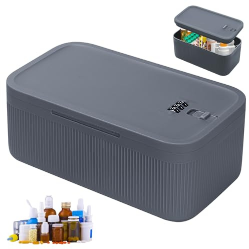 Kleine Abschliessbare Box, Medikamentenbox Abschließbar Mit Zahlenschloss | Tablettenbox, Mini Tresor aus ABS, Reise-Pillendose, Tabletten-Organizer Für Haushalt, Kühlschrank, Büro(23.9*13.1*9.6cm)