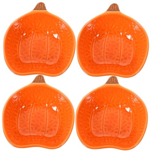 Gatuida 4 Piezas Cuencos Pequeños de Cerámica Forma de Calabaza de Resistentes al Horno y Microondas para Salsas Aperitivos y Condimentos Cenas Familiares y Fiestas