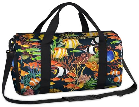 Bunte Seesack mit Seefisch-Motiv, tropische Fische, Wochenende, Übernachtung, lässige Tragetasche, Reisetasche, Reisetasche, Reisetasche, für Kinder, Mädchen, Jungen, Damen, Herren