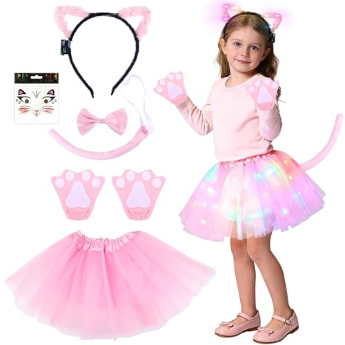 Aitsite Déguisements Halloween, Déguisement Chat Paramètres, Costume Deguisement Fille, Jupe Lumineuse Enfant pour Halloween, Carnaval et Jeux de Rôle
