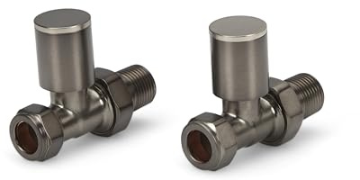 LavaTap Radiator Valves Pair 15 mm – Manual Radiator Valve Set for Central Heating – Durable Brass – Compatible with Standard UK Radiators and Heating Systems (Brushed Gun Metal, Straight)