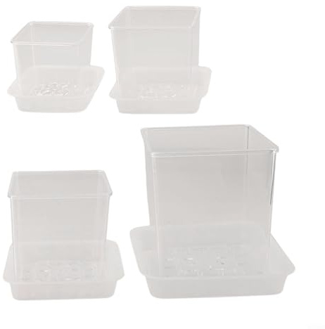 Moderne transparente Blumentöpfe mit Drainage für Kakteen, Sukkulenten und Blumen, 4er-Set (mit Tablett)