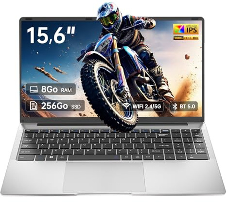 Ordinateur Portable 15,6 , 8 Go RAM, 256 Go SSD, Celeron N3450, PC Portable Étudiant FHD IPS avec Wi-Fi 5, Mini-HDMI, Bluetooth 5.0, Pavé Numérique – Idéal Pour La Maison, Les Études et Le Travail