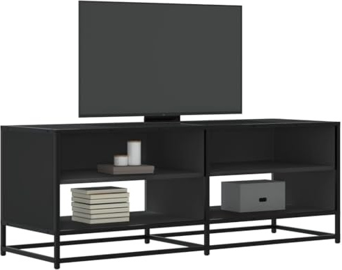 Meuble TV Noir Moderne 120 cm, Buffet Salon avec Grand Rangement, Bois Ingénierie et Métal Industriel Stable pour Téléviseur, Idéal Salon et Chambre