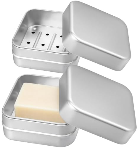 Soodyoow 2 Pièce Boîte à Savon Portable de Voyage, Boîte à Savon en Aluminium avec Égouttoir, Porte Savon Étanche pour Salle de Bain Randonnée Voyage Camping