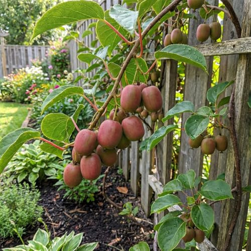 Bloomique - 2er - Set - Actinidia arguta Issai 'Ken's Red' - Rote Kiwibeere - Obstpflanze - Gartenpflanze - Winterhart - Höhe 50-70 cm - Topf 15 cm