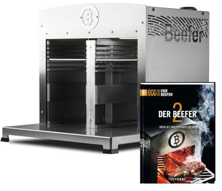 Beefer Twin Pro DE/AT 50 mbar Propan mit Trennwand 800°C Oberhitzegrill Gasgrill Edelstahl mit Kochbuch Der Beefer 2 im Set