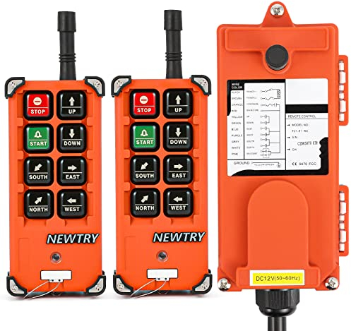 NEWTRY 12V Controllo del telecomando della gru wireless, doppio trasmettitore per hoad industriali industriali, gru sopraelevata - F21E1B (trasmettitore * 2 + DC 12V ricevitore)