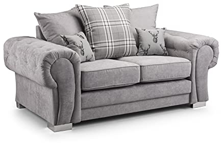 Honeypot Sofa - Verona Scatterback Sofa Grey 2 Seater - Soft Grey Fabric Upholstered Couch for Living Room | Setup Included | Made in EU | Built to Last (2 Seater,Grey)