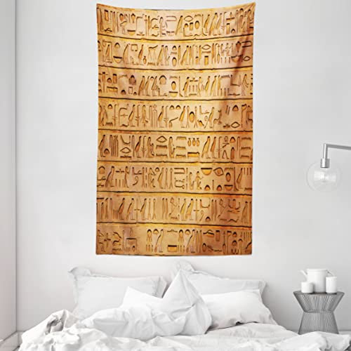 ABAKUHAUS Hieroglyphe Wandteppich und Tagesdecke, Hieroglyphs Zusammensetzung aus Weiches Mikrofaser Stoff Waschbar ohne Verblassen Digitaldruck, 140 x 230 cm, Blass Orange Bernstein