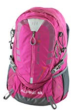 NOWI Trekkingrucksack praktischer moderner Outdoor Rucksack mit Regenhaube Brustgurt gepolsterte Schultergurte Schlaufen für Hiking Pole 40 Liter Volumen (Purple)