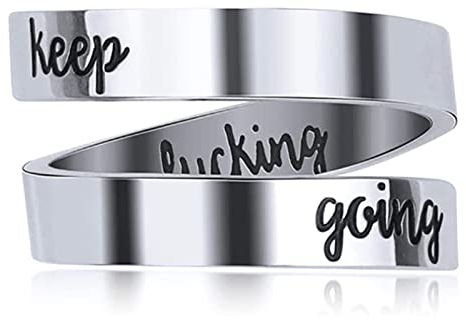 LucBuy Stainless Steel Keep Going Engraved Inspirational Gifts Adjustable Rings Jewelry for Women