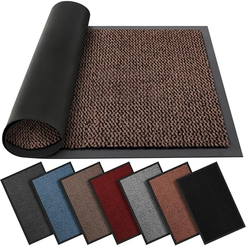 BLADO Washable Door Mats Indoor & Outdoor - Non-Slippery Heavy Duty - Stylish & Large Rubber - Perfect Dust Grabbing Doormats (Brown, 90cm x 200cm)
