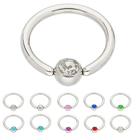 Treuheld® | Silbernes KLEMMKUGELRING PIERCING mit Kristall - [01.] 1.2 x 8 mm (Kugel: 3mm) - klar/durchsichtig