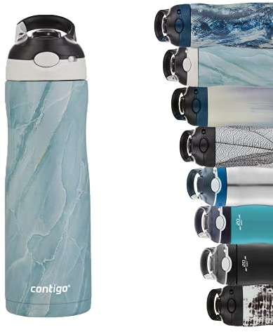 Contigo Autospout Chill Couture Drinking Bottle with Straw, Stainless Steel Water Bottle, 100% Leak Proof, Insulated Bottle for Sports, Bike, Hiking, 590 ml, Amazonite