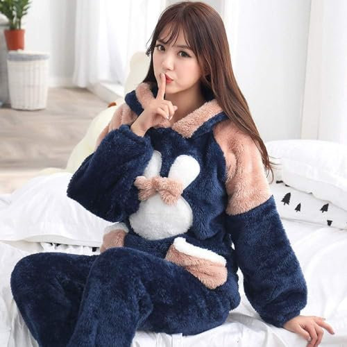 Chyuan Pigiama Donna Inverno, Pigiama in Pile Ragazze Invernali Pigiama Set Moda Animale Coniglio Pigiama Pijama Abito da Notte Abito da Notte Home Clothes 2 Pezzi,XXL,Grande