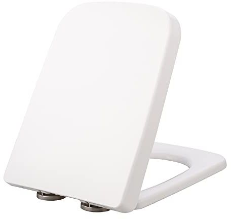 NeeyBing Square Toilet Seat,White Soft Close Quick Release Toilet Lid Cover, White Toilet Seats with Adjustable Hinges
