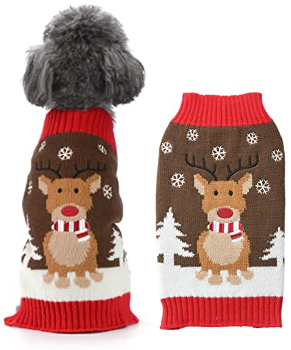 ABRRLO Weihnachten Hund Pullover Dog Sweater Hundepullover Haustier Hundepulli Warm Welpe Kleine Mittel Hunde (XS, Hirsch)