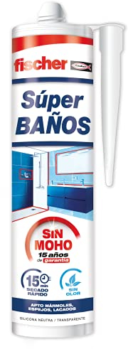 fischer - Silicona Transparente Superbaños 280ml | Antimoho y Resistente a la Humedad | Sellador Flexible para Baños, Cocinas y Juntas | Adhesión Duradera en Múltiples Superficies