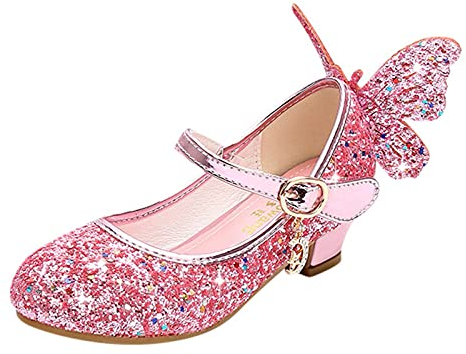 RMBLYfeiye Kinder Mädchen Schmetterling Sport Schuhe mit Absatz High Heel Kristall Sport Schuhe Partei Glitzer Pailletten Prinzessin Sandalen Festliche Sport Schuhe Karneval Fasching Kostüm Zubehör
