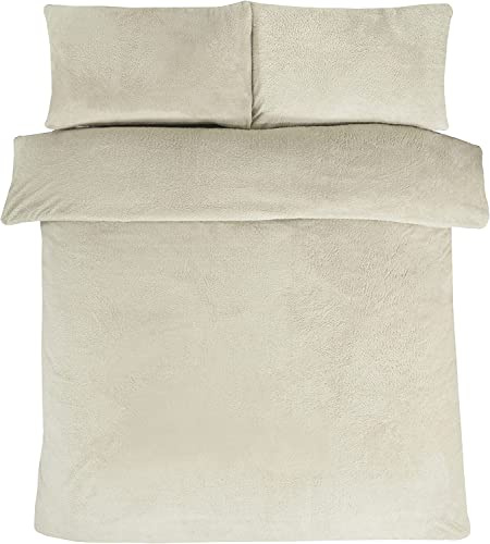 Teddy Fleece Duvet Sets – Super Soft Warm Quilt Cozy Fluffy Bedding Fleece with Pillow Cover Bed Size Single Double King Super King Home linen Accessories Bedding Set (Cream, King)
